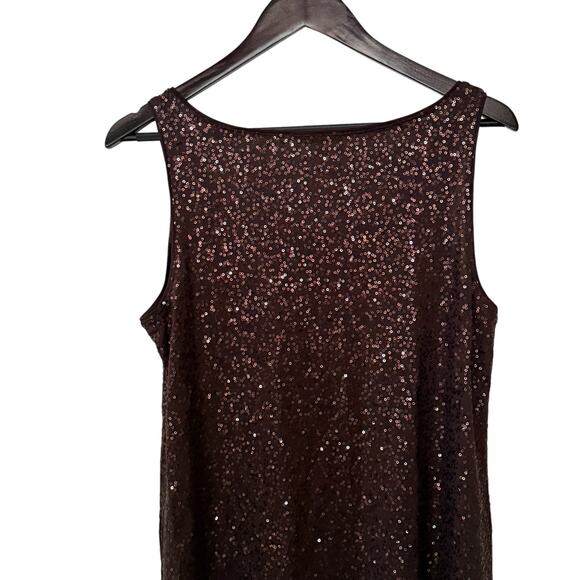 Eileen Fisher Brown Sequin Sparkly Pullover Long Tank Top Blouse Size Medium - Picture 4 of 6
